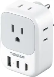US to India Plug Adapter, TESSAN Type D Travel Adapter with 4 Outlets 3 USB (2
