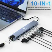 10 in 1 USB C HUB 4K30Hz Docking Station Type C to HDTV-Compatible RJ45 Ethernet