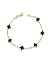 Italian Gold 14K Onyx Clover Bracelet