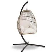 Outdoor Hanging Swing Chair Stand Egg Hammock Rattan Wicker - Latte