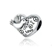 Silver plating Love and Peace Beads Protect Heart Charm Fit DIY Bracelet Jewelry