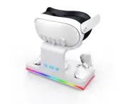 RGB Charging Dock for Meta Quest 3, For Oculus VR Accessories Charger Station Controller Battery Pack, Fit Elite Head Strap-White