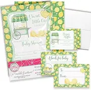 Baby Shower Invites Gender Neutral – Green and Yellow Lemon Themed Baby Shower Invitation Bundle with Diaper Raffle Tickets, Book Request Cards & Envelopes. Set of 20 5X7 Lemon Invitation Kit Sets