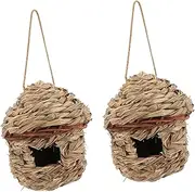 HIAKDOFT 2Pcs Crafted Parrot Nest Outdoor Hanging Straw Bird House for Garden Easy to Install Durable Natural Material Breathable Woven Design Decorative Bird Nest for Home Patio
