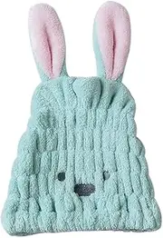 Coral Fleece Hair Towel Head wrap with Rabbit Ears Drying Shower Towel Light Blue One Size