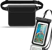 Travel Essentials for Women Men Waterproof Phone Pouch IPX8 Universal Case Dry Bag Phone Protector Compatible with iPhone 15 14 13 12 Pro Max Samsung Up to 7" Pool Beach Kid Accessories 2 Pcs Black,
