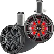 Kicker KMTC65 (165mm) Loaded Marine Cans with 45KM654L Speaker Pair; Charcoal Grill on Black can