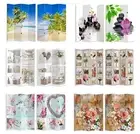 4 Panels Canvas Room Divider Screen Foldable Double Sides Divider Free Stand