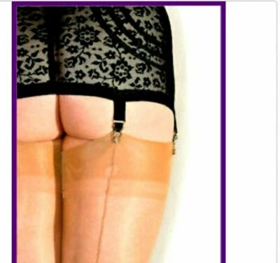 NEW GIO HAVANA HEEL FF Seamed Nylon Stockings Natural Tan 8.5 - 11 XS S M L XL