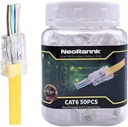 RJ45 Pass Through Connectors 50PCS Gold Plated Ends 8P8C Modular Ethernet UTP Network Cable Plug for Large 23AWG Cat6 Cable