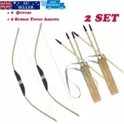 2SET Archery Wood Bow & Arrows, Arrow Quiver Set Kids Garden Hunting Target Toys