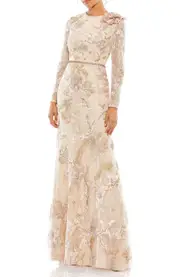Mac Duggal Floral Embroidered Lace Trumpet Gown in Blush at Nordstrom, Size 14