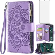 [Asuwish] Phone Case for Google Pixel 6A 5G 2022 Wallet Cover with Tempered Glass Screen Protector and Flower Leather Flip Credit Card Holder Stand Folio Purse Cell Accessories Pixel6A Women Men Purple