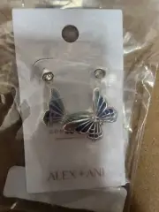 Alex And Ani Blue Butterfly Crystal Silver Tone Drop Earrings