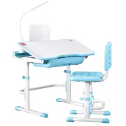 Keezi Kids Table and Chair Set Adjustable Study Desk w/ LED Lamp Reading Blue