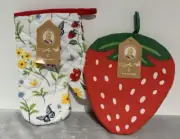 NEW DOLLY PARTON oven Mitt & Potholder SET &Wildflowers & Strawberry