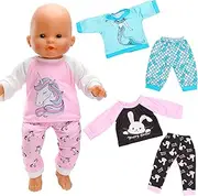 Barwa 3 Sets Sweet Baby Doll Clothes Outfits for 14-17 Inch/36-43 cm Baby Dolls Casual Clothes Pajamas 3 Tops 3 Pants Gifts for Girls Mermaid Unicorn Pattern Blue Pink(Doll Not Included)