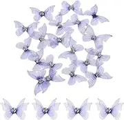 uxcell 20Pcs Sheer Mesh Butterfly Appliques, 20mm Two Layers Butterflies with Gem Applique Patch DIY 3D Craft Ornament for Wedding Party Home Decor Clothes, Violet