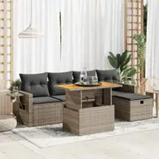 vidaXL 6 Piece Garden Sofa Set with Cushions Grey Poly Rattan Acacia