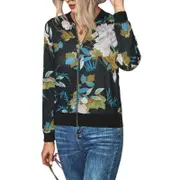 Women's Zip up Long Sleeve Open Front Cardigans Bomber Coat - Black