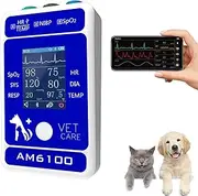 Veterinary Blood Pressure Monitor for Dog,Ear Lobe Pulse Oximeter for Cat,6 Parameters Rechargeable Bluetooth Vet Oxygen Machine for Family Clinic Use