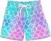 [RPLIFE] Kids Swim Trunks, Anti Chafe Swim Trunks Boys 2 T, Teal Purple Pink Mermaid
