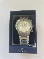 George Watch Silver Tone White Silicon Band New in Box with Tags