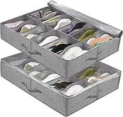 Emapoy Shoe Organizer Under Bed, 2 Pack Under Bed Shoe Storage Organizer, Under Bed Shoe Storage Organizer, Foldable Fabric Shoes Containers Box With Clear Cover