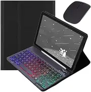 Colorful Backlight Keyboard for Galaxy Tab S10 FE / S9 FE 10.9 inch, Tab S9 11"/S8 11"/S7 11 inch Case with Mouse and Detachable Backlit Keyboard Cute Candy Color Case,Black+Black