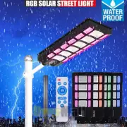 LED Solar Street Lights Waterproof Outdoor Sensor Dusk-to-Dawn Lamp Pole+Remote