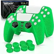 SIKEMAY [2 Pack] PS5 Controller Skin, Anti-Slip Thicken Silicone Protective Cover Case Perfectly Compatible with Playstation 5 Dualsense Controller Grip with 8 x Thumb Grip Caps - Green