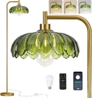 Gold Glass Floor Lamp Dimmable,Brass Tall Lamp Mid Century Modern Standing La...