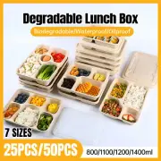 ​25/50x Biodegradable Lunch Box Takeaway Containers with Compartment Paper Lid