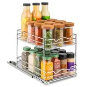 2-Tier 8 Inch Wide Pull-Out Spice Rack Organizer for Cabinet Pantry Shelf