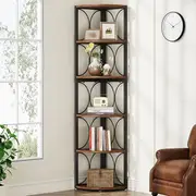 Tribesigns 67 inch Tall Corner Shelf 6 Tier Bookshelf Bookcase Storage Rack Shelving Unit Brown