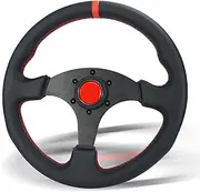 13.8inch Universal Racing Sports Steering Wheel With red positioning line 350mm 6 Bolts Black Leather Hand Grip Steering Wheel with Horn Button