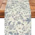 Blue White Floral French Table Runner Flower Seasonal Spring Fall Kitchen Din...