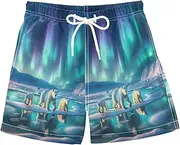 [RPLIFE] Swimming Shorts for Boys, Anti Chafe Swim Trunks Boys 2 T, Aurora and Polar Bears