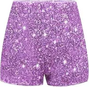 WELAKEN Girls Sequin Shorts Kids Sparkly High Waist Elastic Glitter Party Dance Shorts with