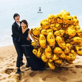 白色手拿風車旅拍拍照道具婚紗攝影心形鋁膜氣球海邊手持影樓創意