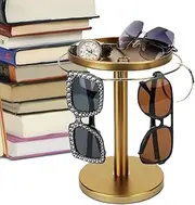 [Generic] 360 Rotating Glasses Organizer with Tray,Stainless Steel Sunglasses Holder with Tray - Multiple Eyewear Storage for Tabletop, Nightstand and Home Decor