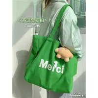 在飛比找ETMall東森購物網優惠-字母韓國ins綠色簡約帆布包