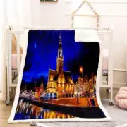 Blue Sky High Building At Night 3D Warm Plush Fleece Blanket Picnic Sofa Couch
