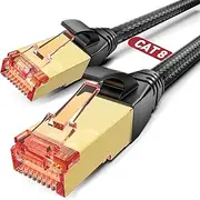 Reborn Cat 8 Ethernet Cable 6FT 1 Pack, Braided High-Speed Heavy Duty 40Gbps, 2000MHz with Gold Plated RJ45 Connector, Ethernet LAN Cable for Indoor/Outdoor Use - Perfect for Modem/Router/Gaming/PC