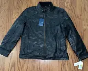 NWT Cole Haan Men's Black Lambskin Leather Jacket Large / Quilted Liner $595