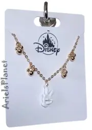 Disney Parks Mickey Mouse Ear Ballons & Glove Gold Tone Necklace