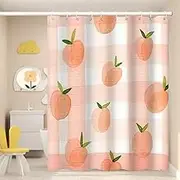 Pink Peach Shower Curtain for Girly Bathroom Dreamy Sweet Check Fruits Shower Curtain with Hooks Polyester Waterproof Fabric Home Bathtub Shower Curtain Decorative, 69x70 Inch