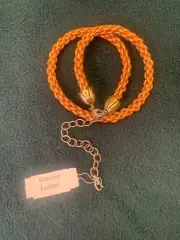 NWT Carolyn Pollack Braided Leather Cord Necklace Brass 925 Sterling Silver