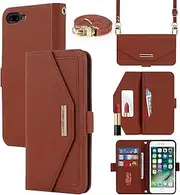 Cavor Crossbody Wallet Case for iPhone 7 Plus/ 8 Plus Case Flip Cover Magnetic Leather Women Handbag Card Slots Holder Zipper Kickstand Purse with Detachable Shoulder Necklace Lanyard Strap-Brown