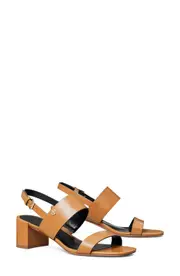Tory Burch Double T Slingback Sandal in Caramel Corn /Perfect Black at Nordstrom, Size 10 Caramel Corn/Perfect Black